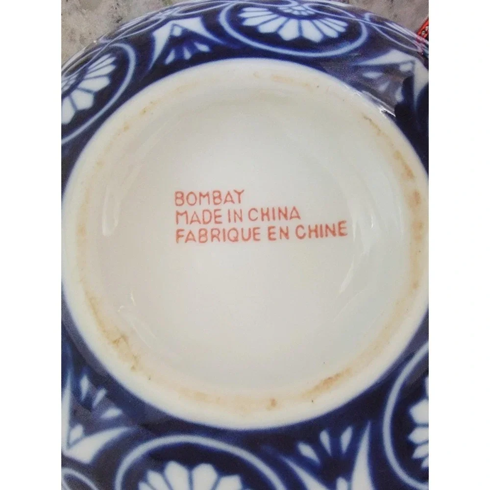 Bombay Arabesque Tile Teapot Blue White Ceramic Vintage 90s Tea Pot with Infuser